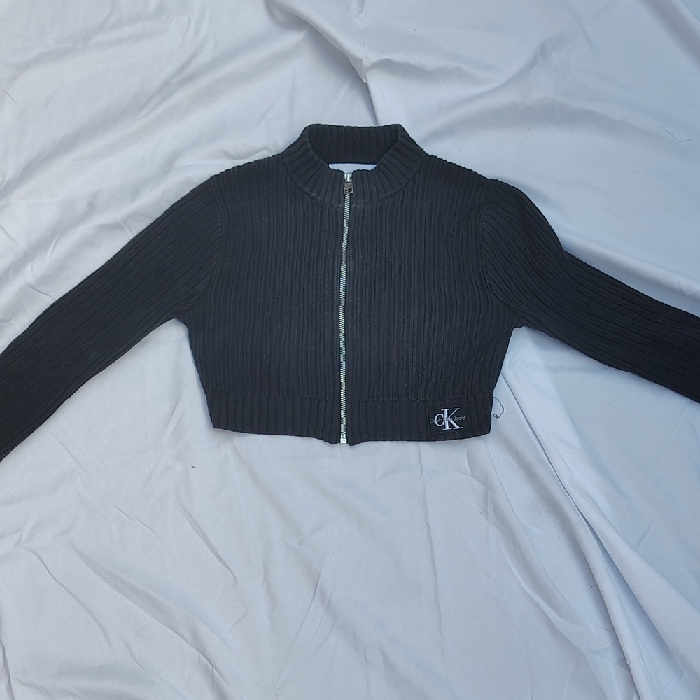 Calvin Klein Black Ribbed Zip-Up Jacket